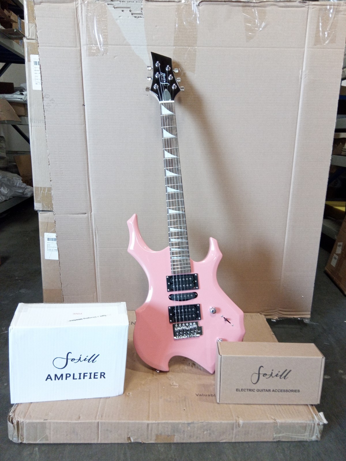 Open box FOJILL Flame Shape Electric Guitar Gloss Pink body 1ZG2C0760306253520