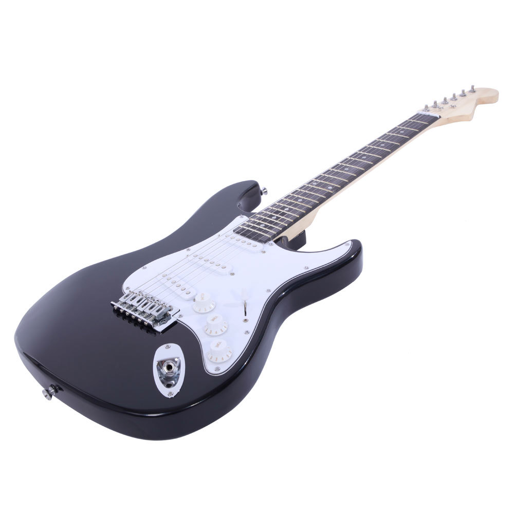 US Black &White Fingerboard ST Electric Guitar With Accessories &Bag Tremolo Arm