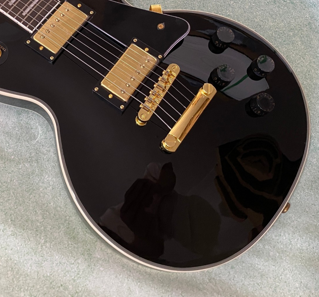 ⏰FLASH DEAL! Midnight Black Solid Electric Guitar 6-String Gold hardware