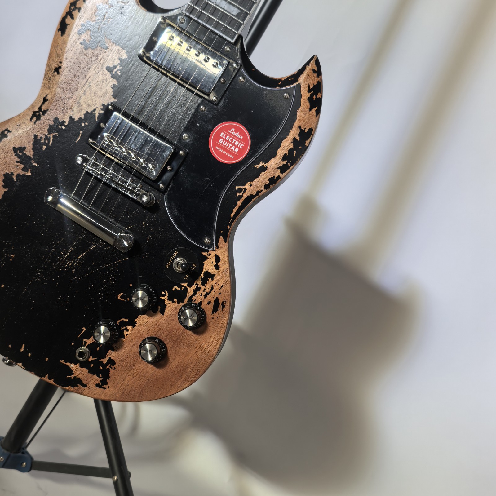 Aged Electric Guitar Stainless Steel Rounded Frets HH Pickups Solid Body Black