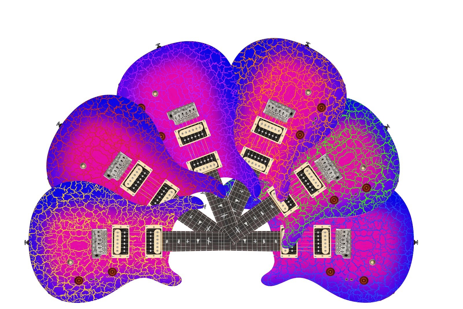 Guitar Wrap Skin Reface Iconic 80’s Burst 6 Volt Crackle Fuchsia Sunrise 1219
