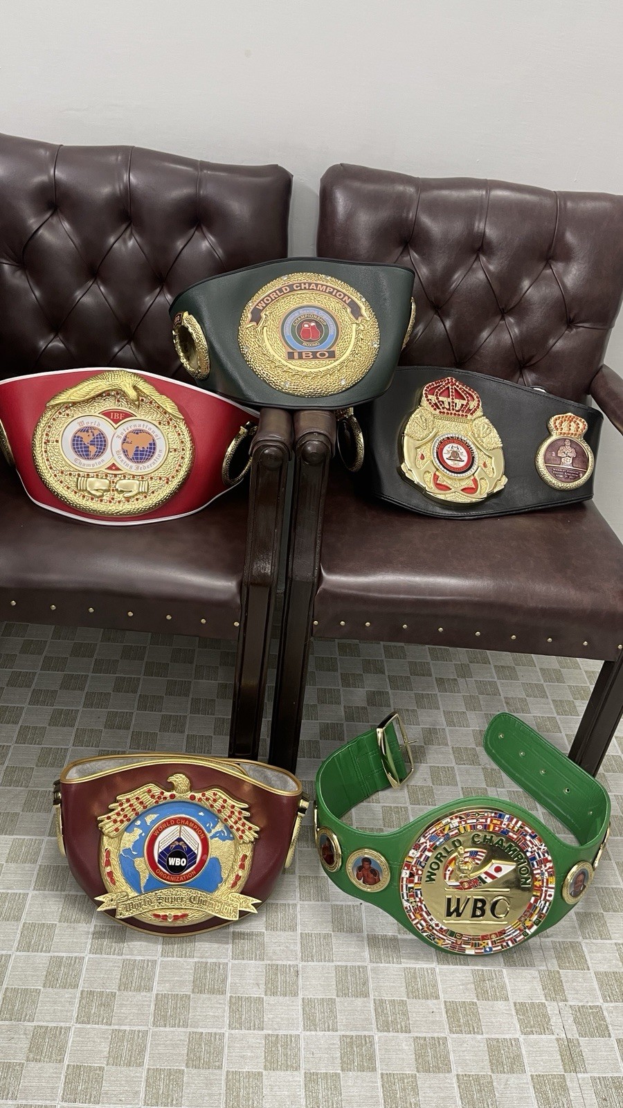 WORLD REPLICA BOXING SET OF 5 BELTS WBA,IBO,WBC,IBF,& WBO ADULT SIZE TITLE