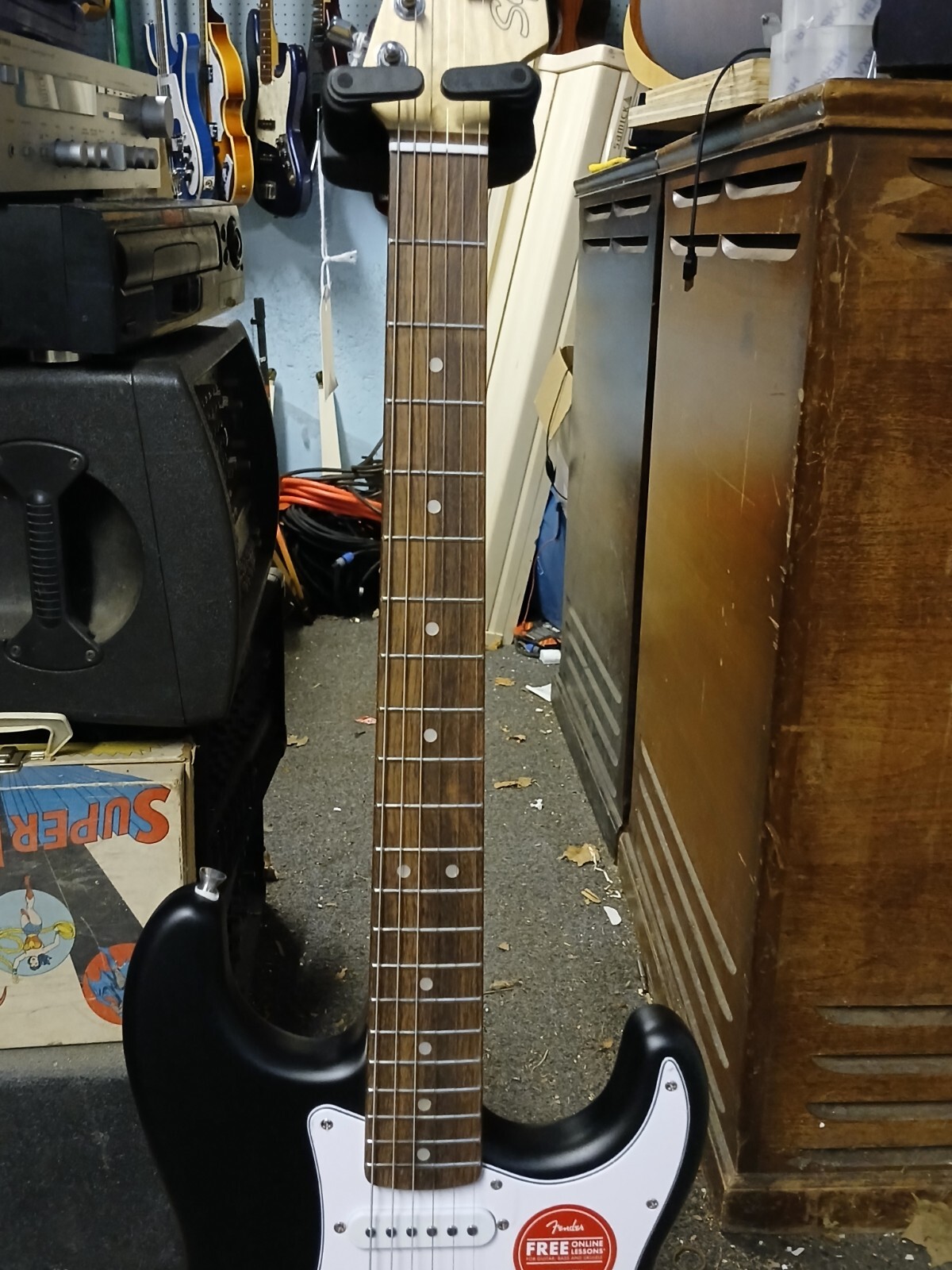 new model SATIN FINISH SQUIER by Fender guitar- new LUTHIER SET UP w/extras !!!