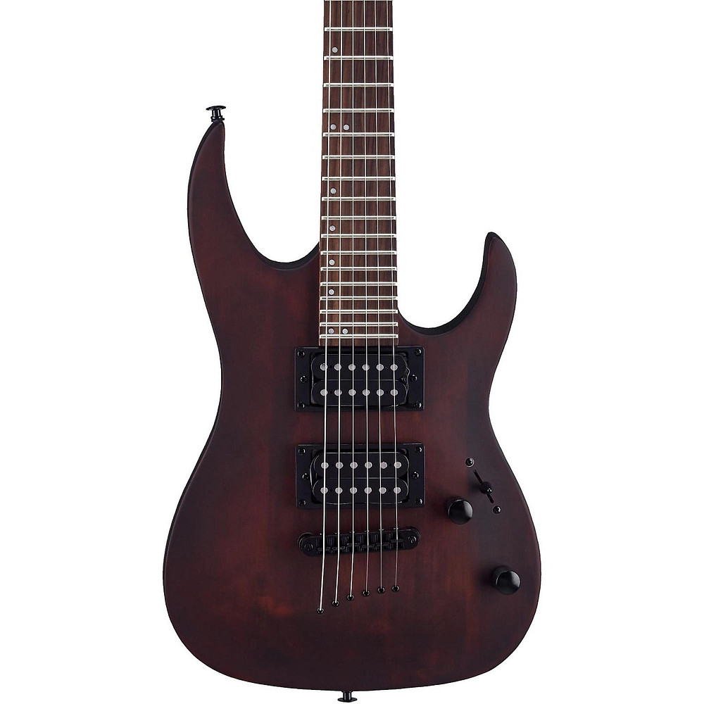 Mitchell MM100 Mini Double Cutaway Electric Guitar Walnut Stain