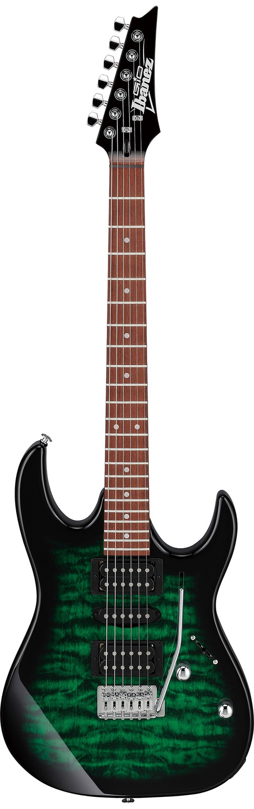 Ibanez GRX70QA RG Gio Electric Guitar – Transparent Emerald Burst w/ Gig Bag