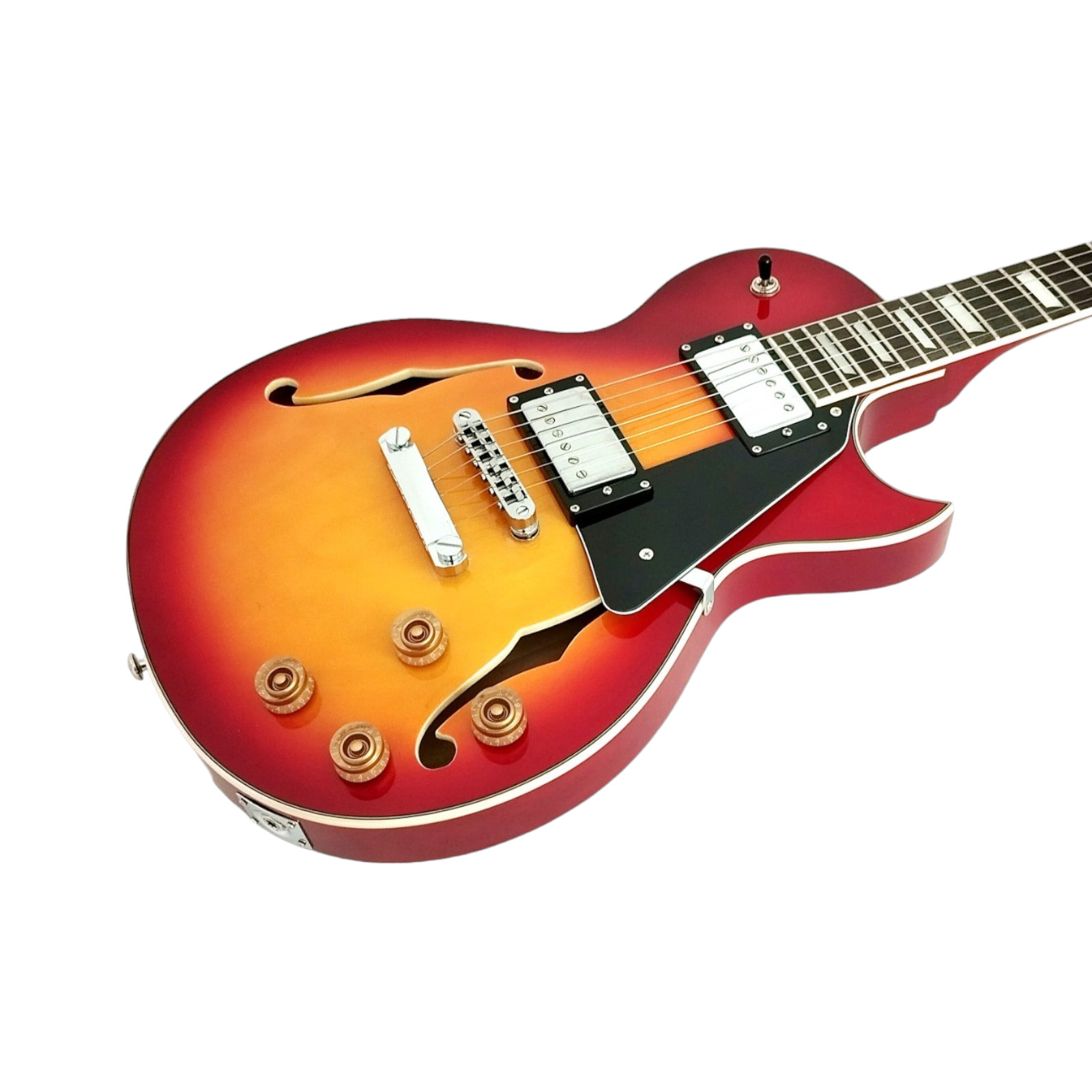 4/4 Haze E-239CS Semi-Hollow Body Electric Guitar, Cherry Sunburst + Gig Bag