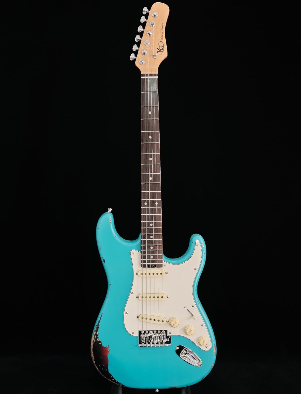 Relic S-Type Electric Guitar in Miami Blue, Stainless Steel Frets,Roasted Maple