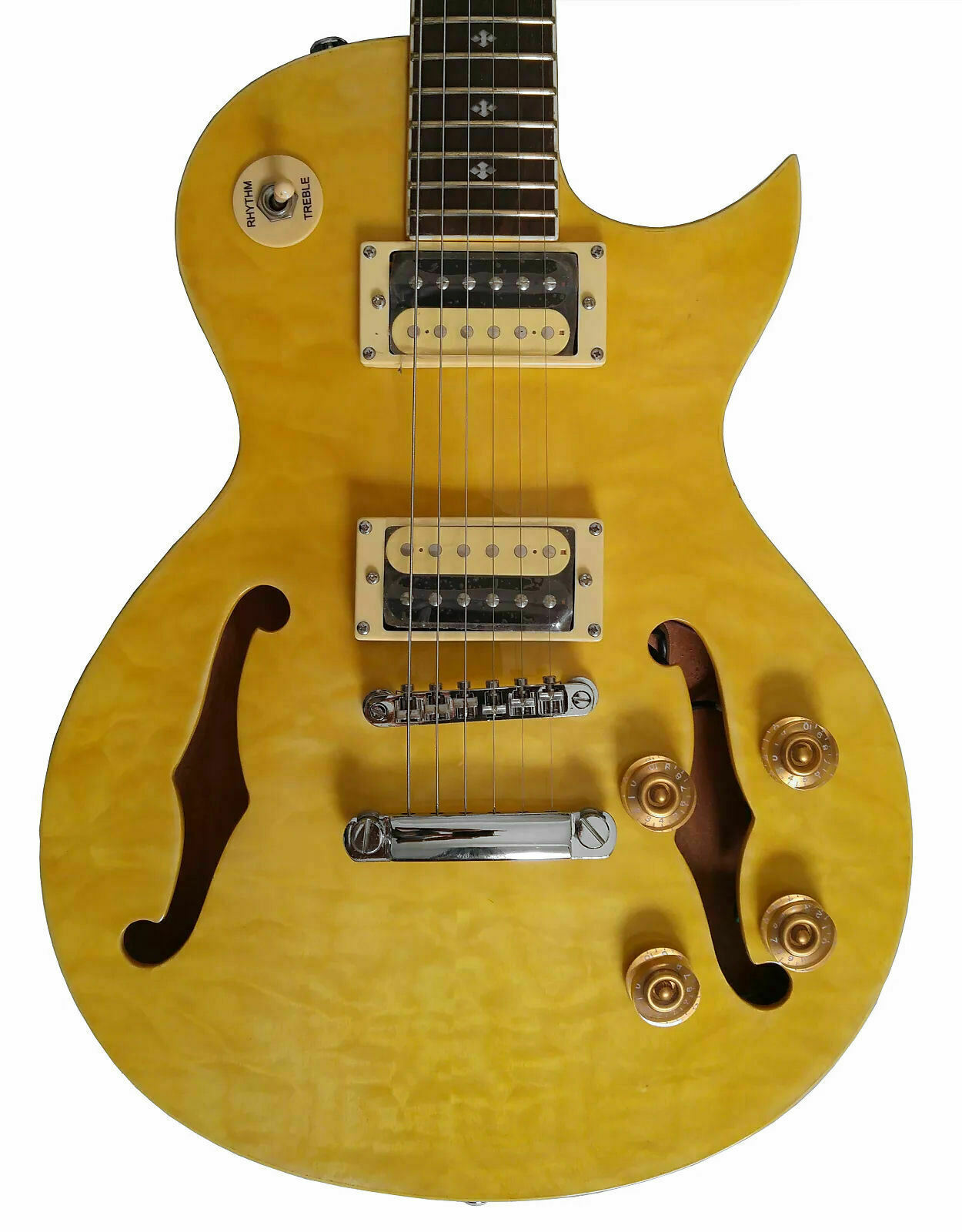 Fishbone Blues Man F35-LP-FH Spalted Maple Yellow Burst F Holes Semi Hollow-body