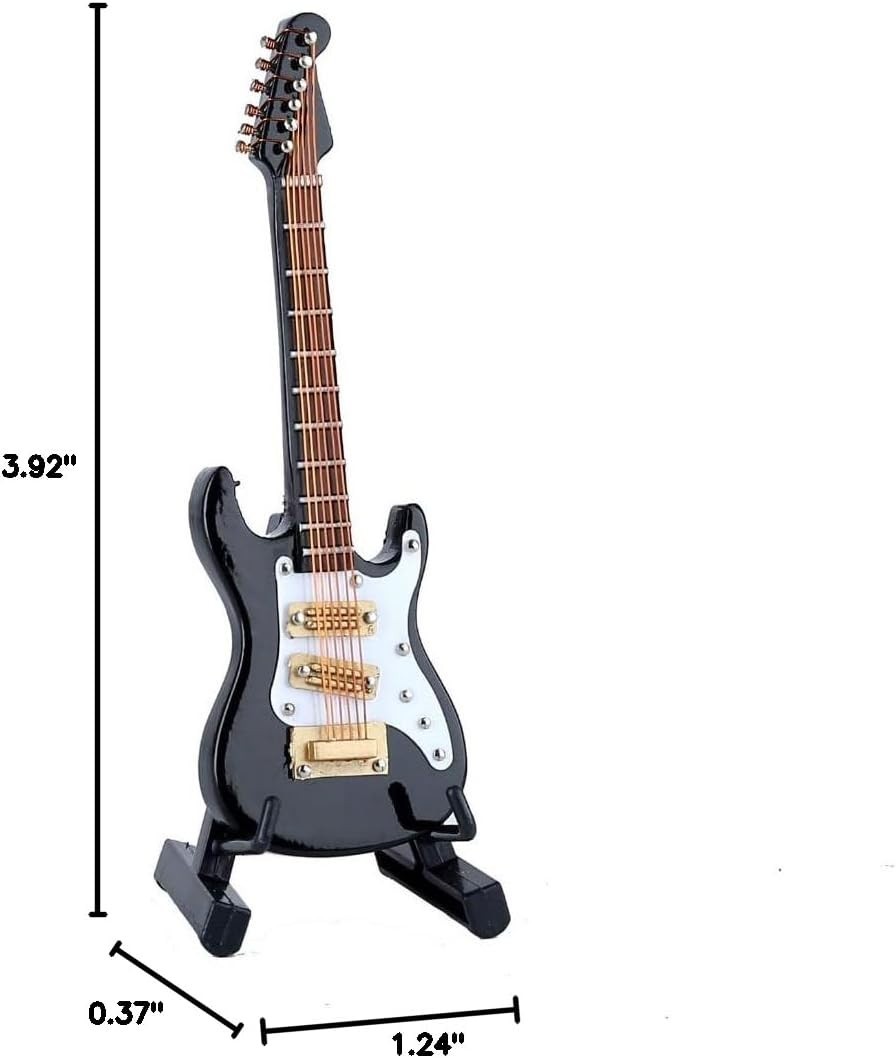 Black Wooden Miniature Electric Guitar Replica w/Stand & Case Collectible