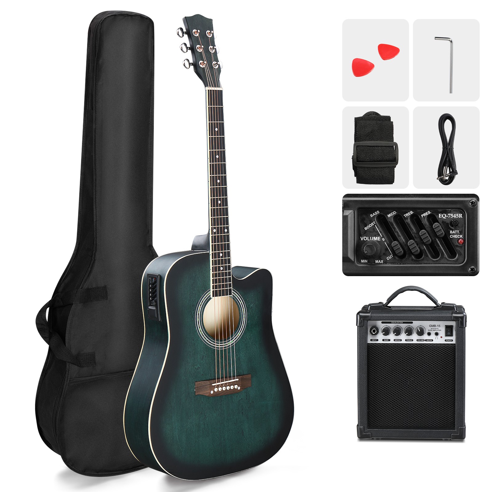 Ktaxon 41-In Basswood Acoustic Guitar -Folk Guitar with 10W Amplifier & Bag