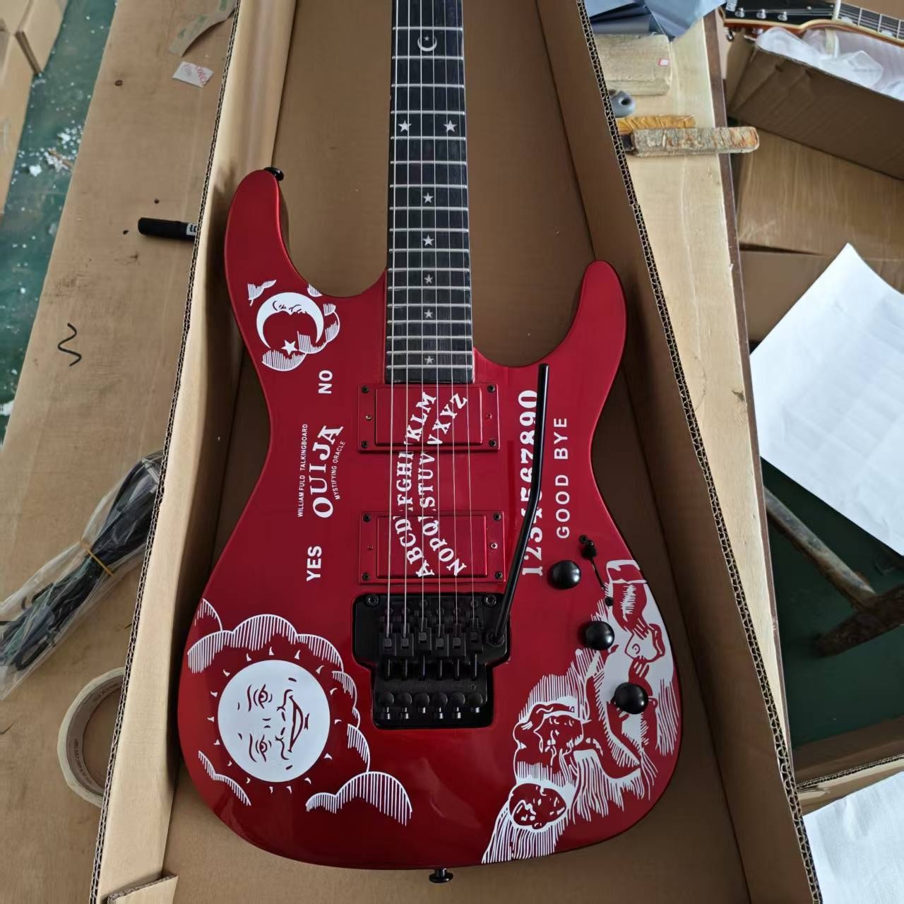 Custom Kirk Hammett Ouija Red Sparkle Electric Guitar Floyd Rose Tremolo 24Frets