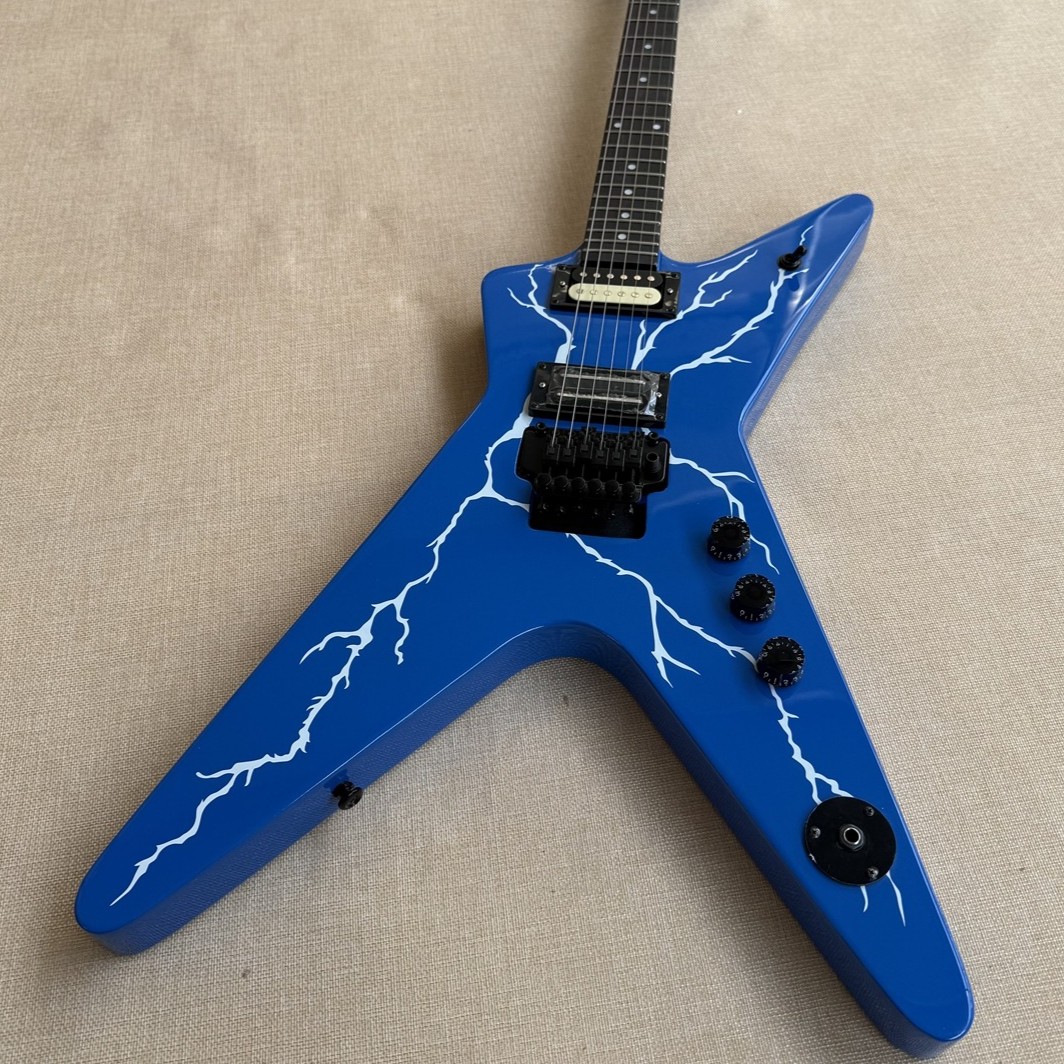 22 Frets Electric Guitar Run Lightning Bolt Blue Signature Black Hardware