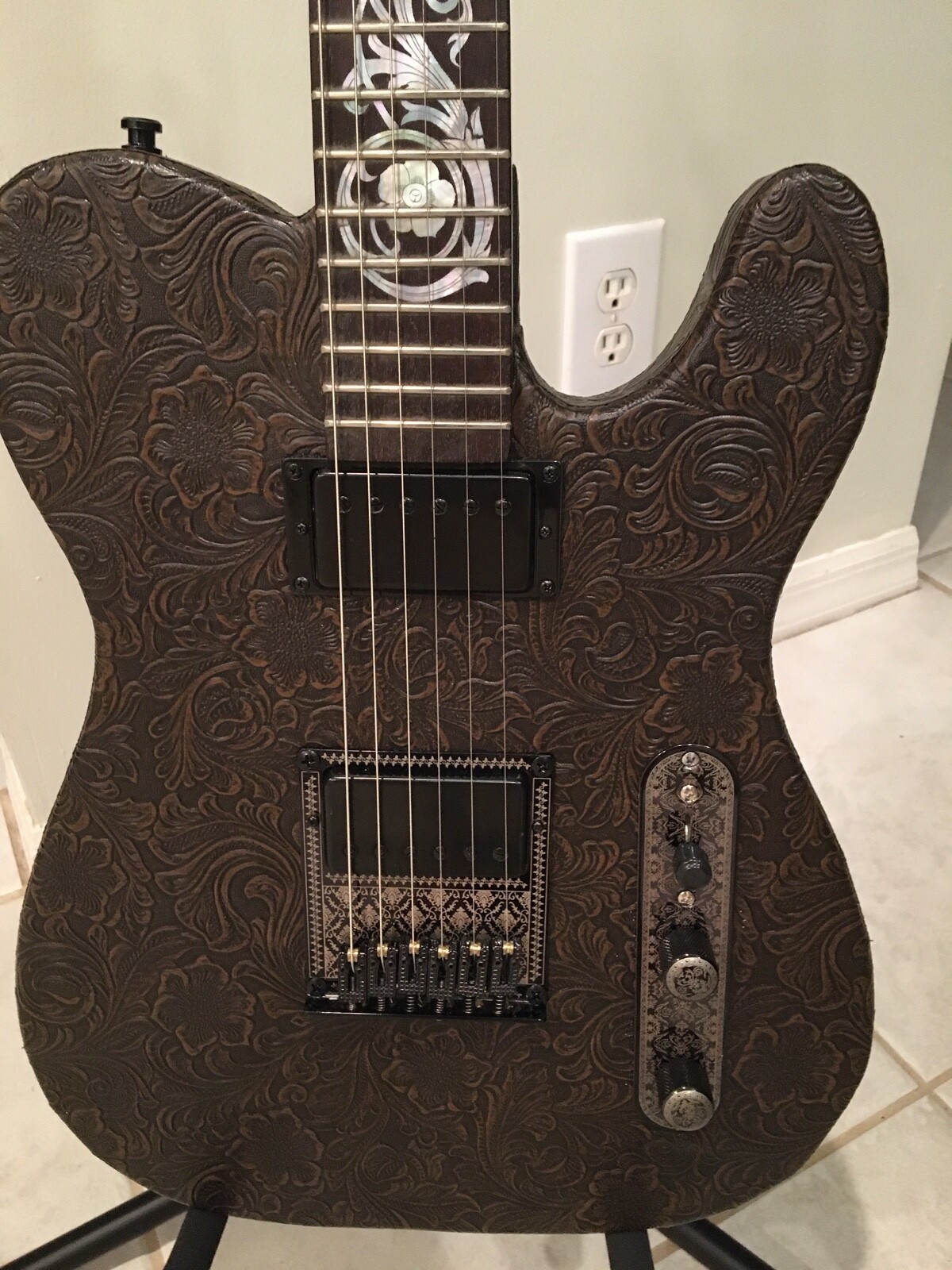 1996 Custom Tooled Leather Telecaster w/ matching case & amplifier – 1 of a kind