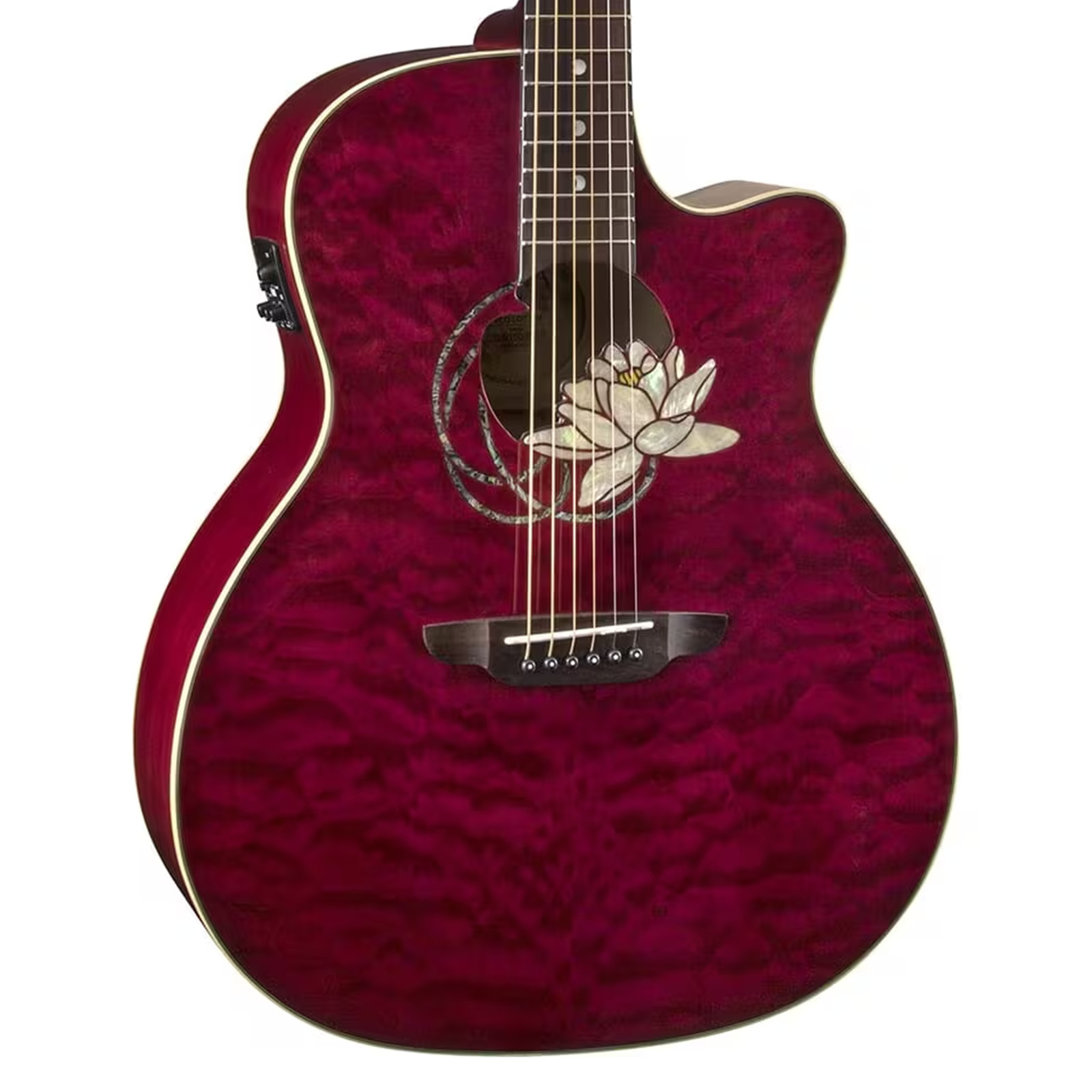 Luna Flora Lotus Quilt Maple Acoustic-Electric Guitar – Trans Shiraz – Used