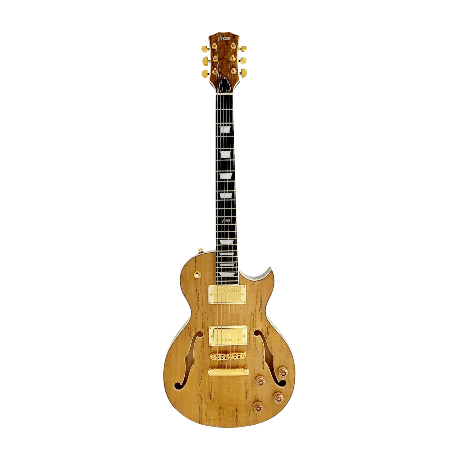 Haze E-239GC Semi-Hollow Body, Spalted Maple Veneer Electric Guitar+Free Gig Bag