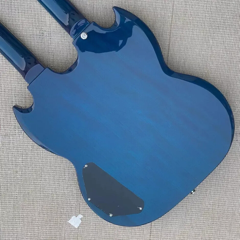 Blue 12 & 6 Strings Slash Double Neck Electric Guitar Split Parallelogram Inlay