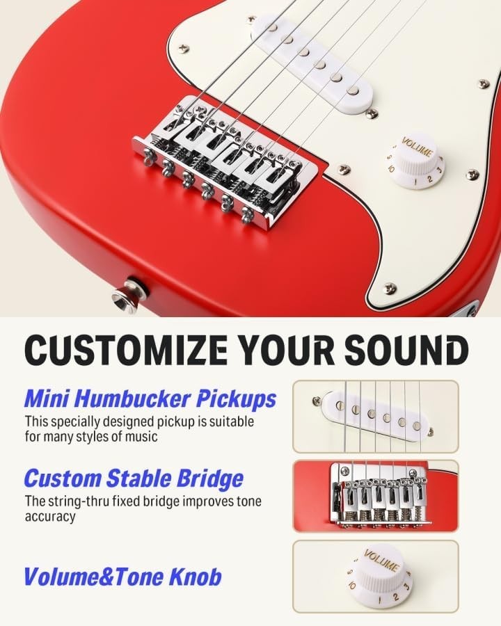 30 Inch Kids Electric Guitar Beginner Kit ST-Style Red | Mini Electric Guitar…