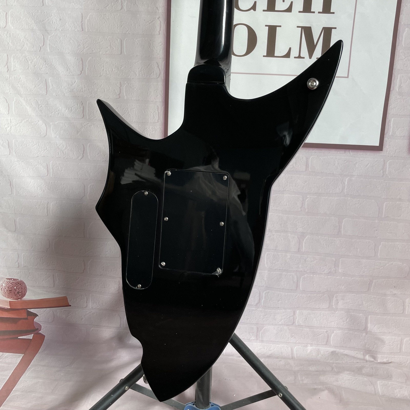 Electric Guitar H-H Pickups Black Finish Solid 6-String Chrome HW Shark Shape