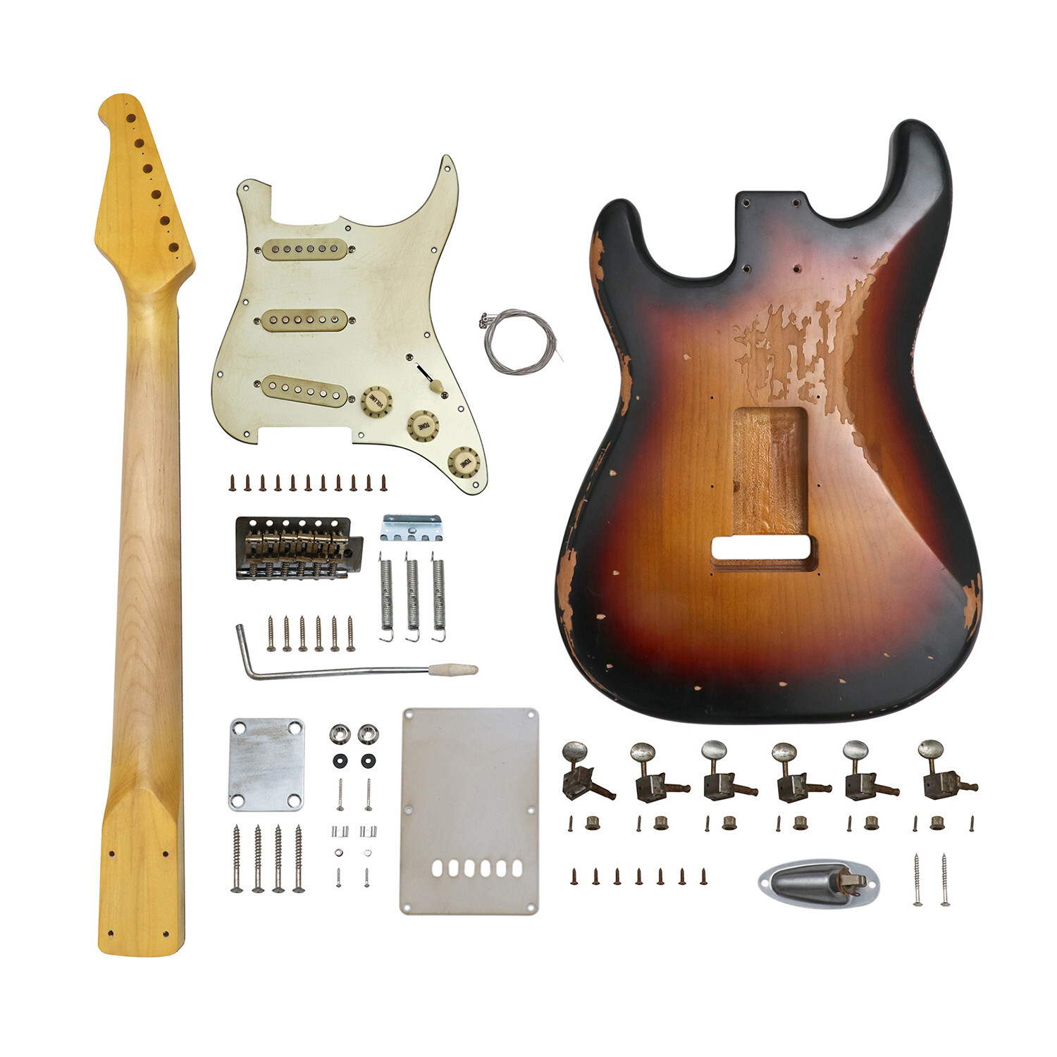 Relic DIY Guitar Kit ST Style Alder Body Rosewood Fingerboard 3 Tone Sunburst