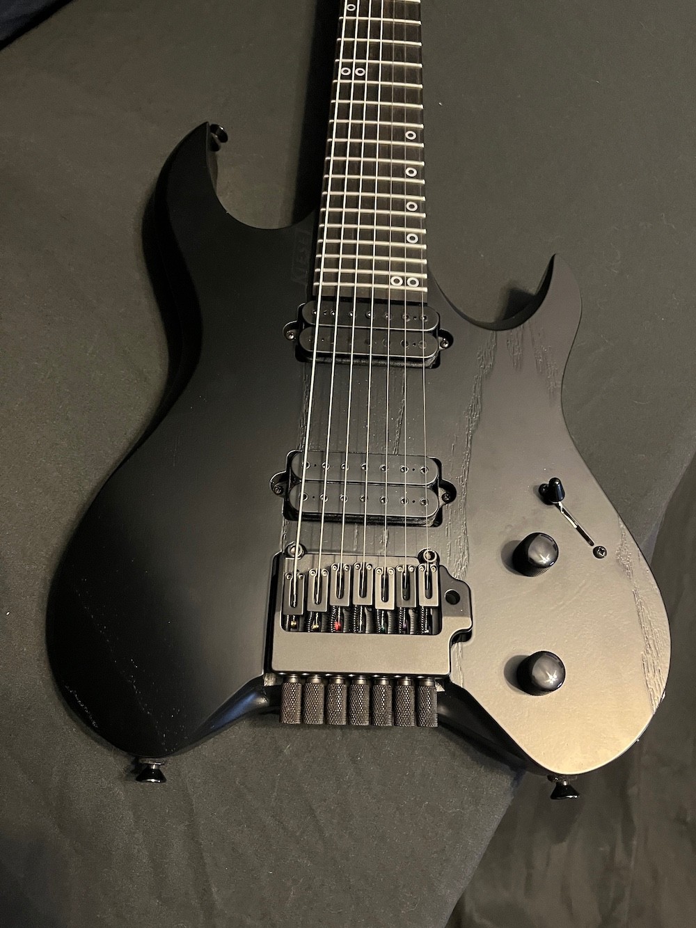 Kiesel Vader 7-String Headless Guitar in Black-Swamp Ash W/Extra Pickup-Case