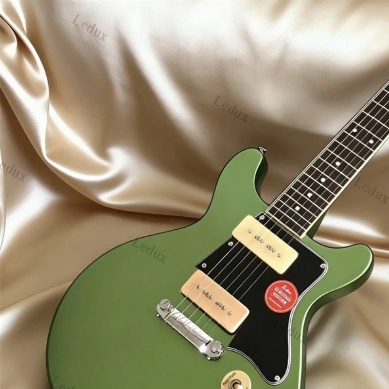 Junior Double Cut Solid Electric Guitar Stainless Fret P-90 Pickup Olive Green