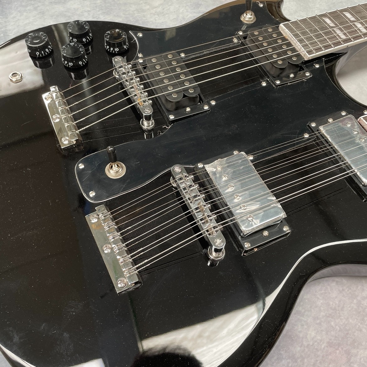 LEFT HAND Black Double Neck SG Electric Guitar Mahogany 12+6s Free Ship