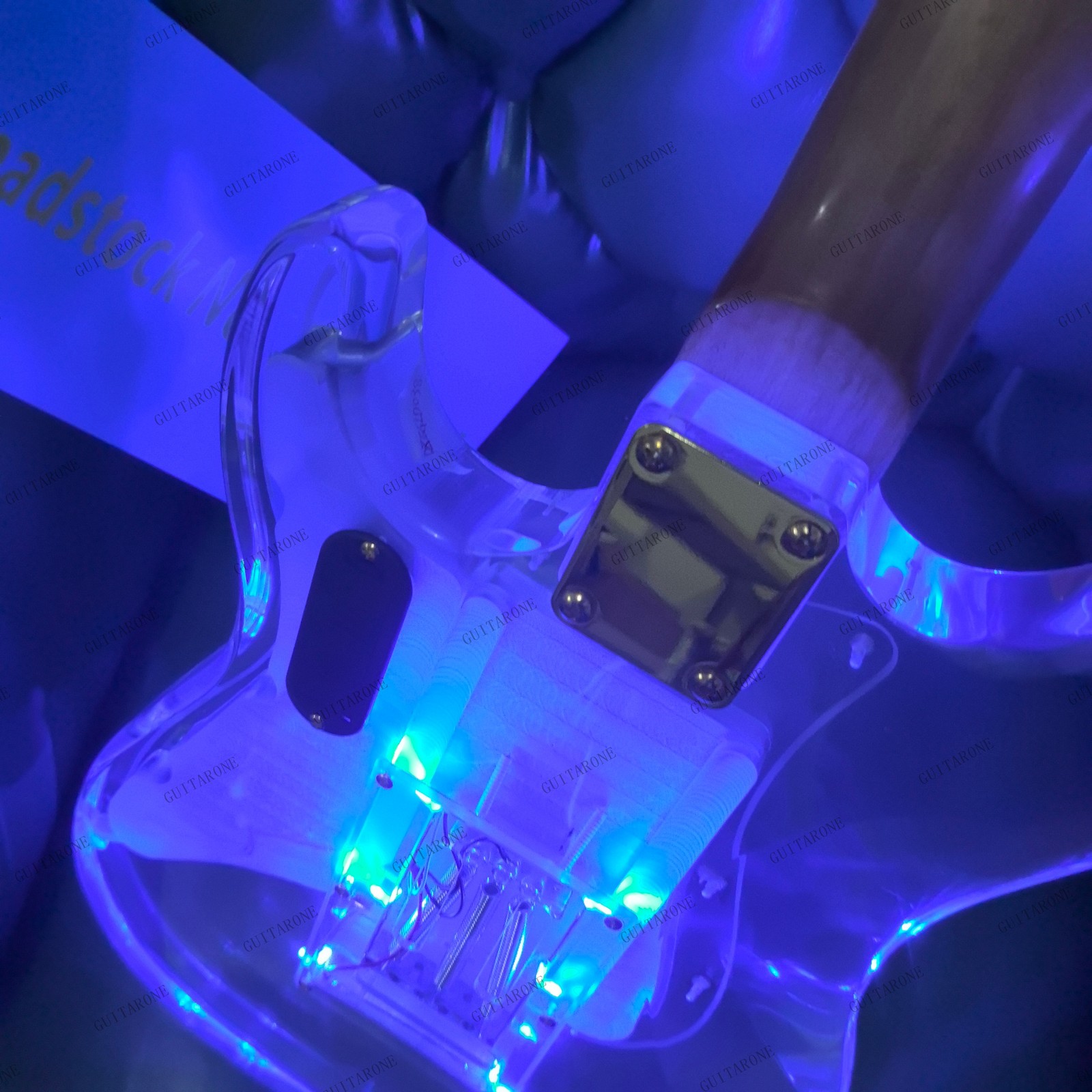 Acrylic Electric Guitar Solid Body Blue LED Light SSS Pickups Gold Hardware