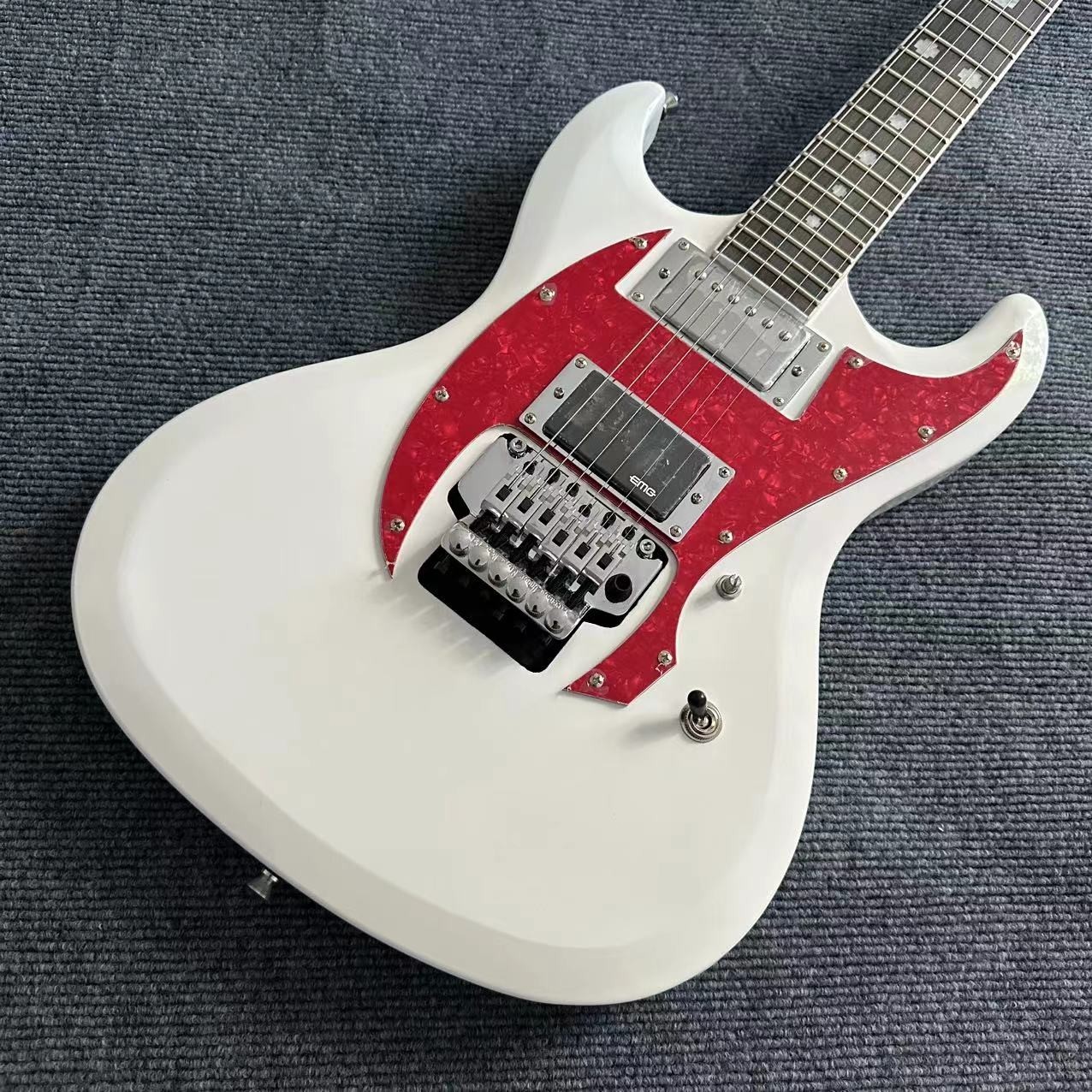 One piece white double rocking electric guitar, red ghost armor protective plate
