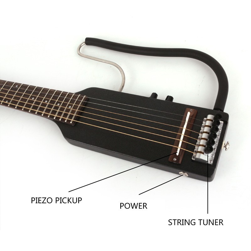 Headless Full scale length Electric Acoustic Guitar Silent Travel Portable F75BK