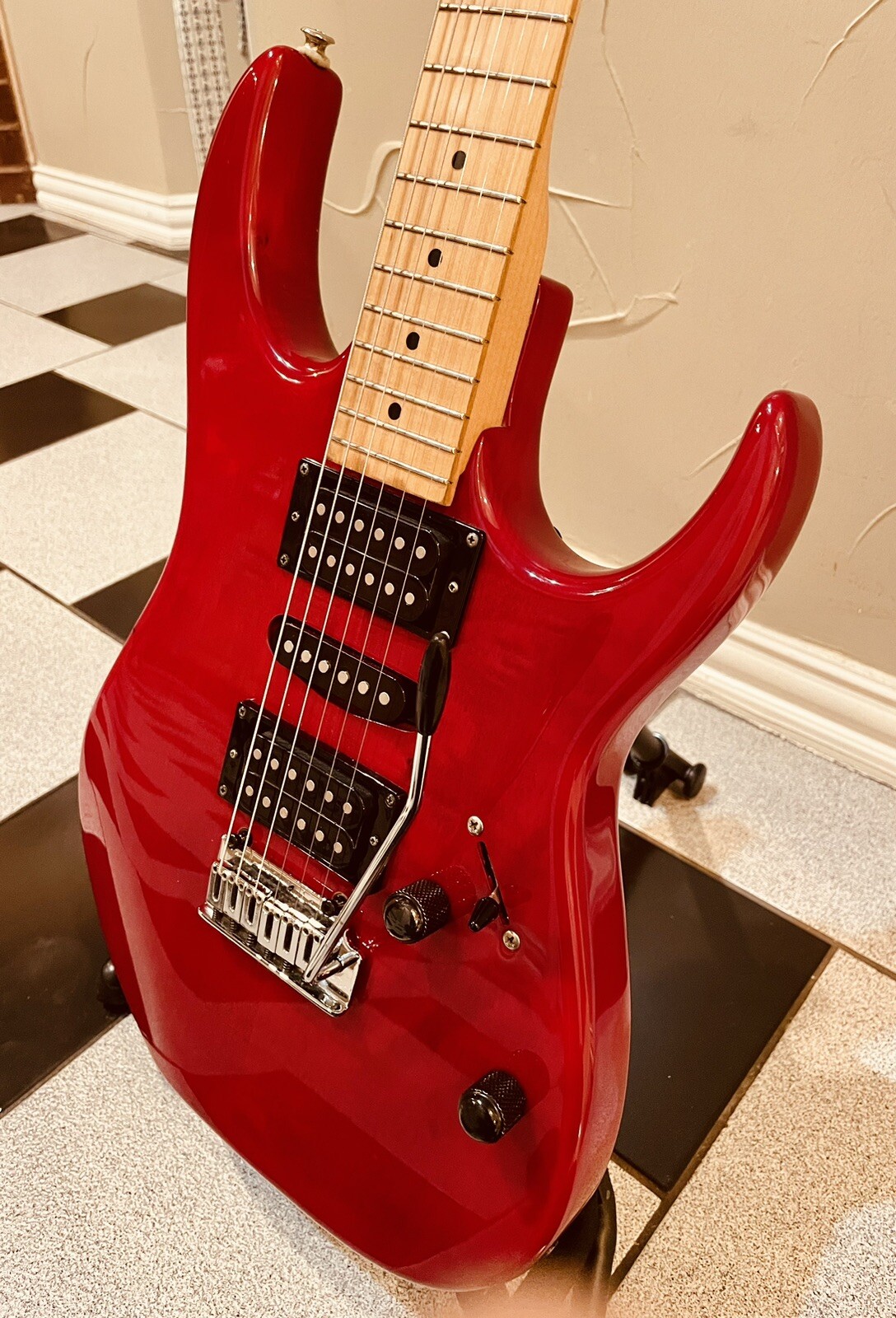 1993 Ibanez XT 170 Super Strat Guitar HSH Maple Body Trans Red Grover Tuners