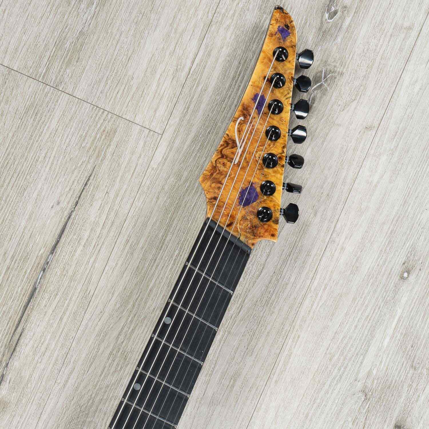 Legator Ninja X7F Multi-Scale 7-String Guitar, Buckeye Burl Top, Royal Purple