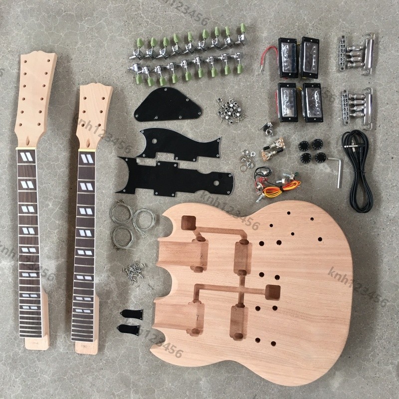 DIY Project Double Neck Electric Guitar Kit Unfinished Mahogany 6 & 12 String