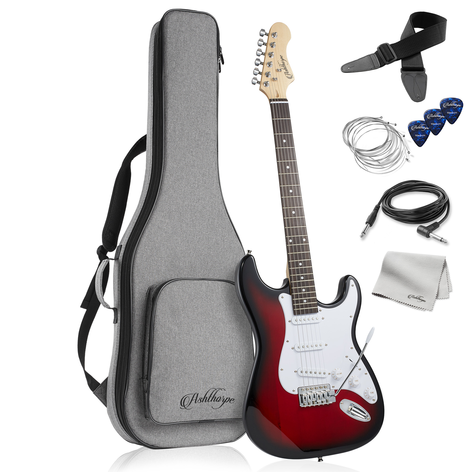 39″ Full-Size Electric Guitar Beginner Kit w/ Gig Bag, Tremolo Bar, Accessories