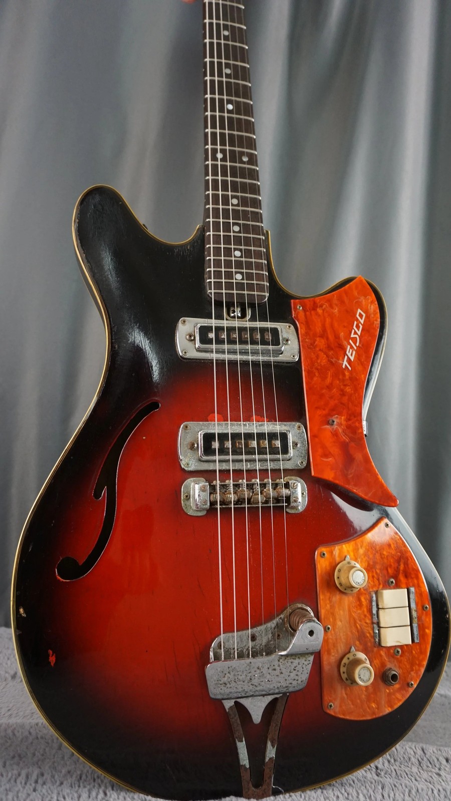 1960s Teisco Semi-Hollow Electric Guitar Sunburst MIJ Gold Foil w/ Case – Refret