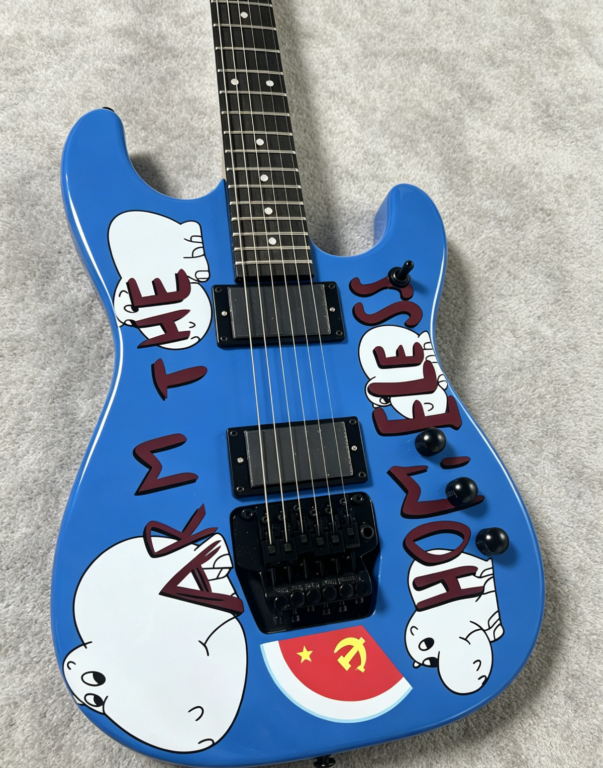 NEW Blue Graphic “Arm The Homeless” Style Electric Guitar HH Pickups Ship US