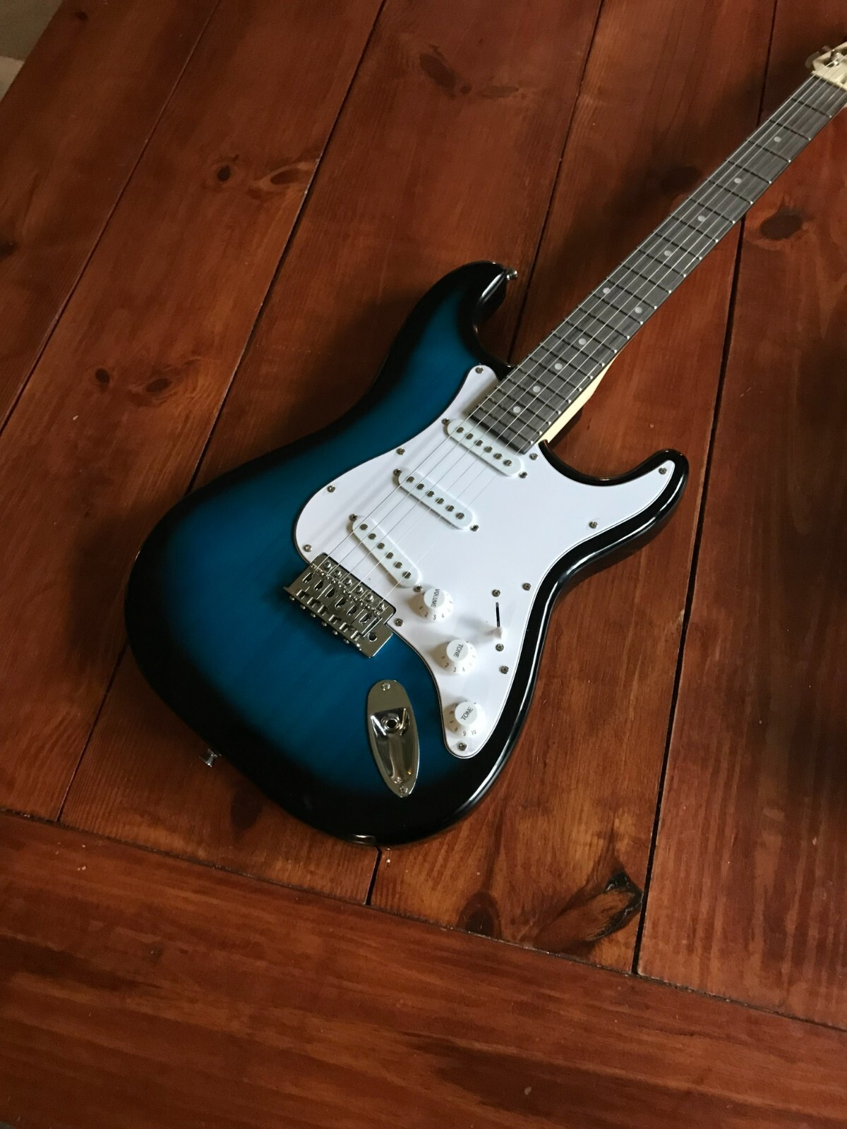 Full-Size 39″ Transparent Blue Solid Body Electric Guitar with Gig Bag & More!