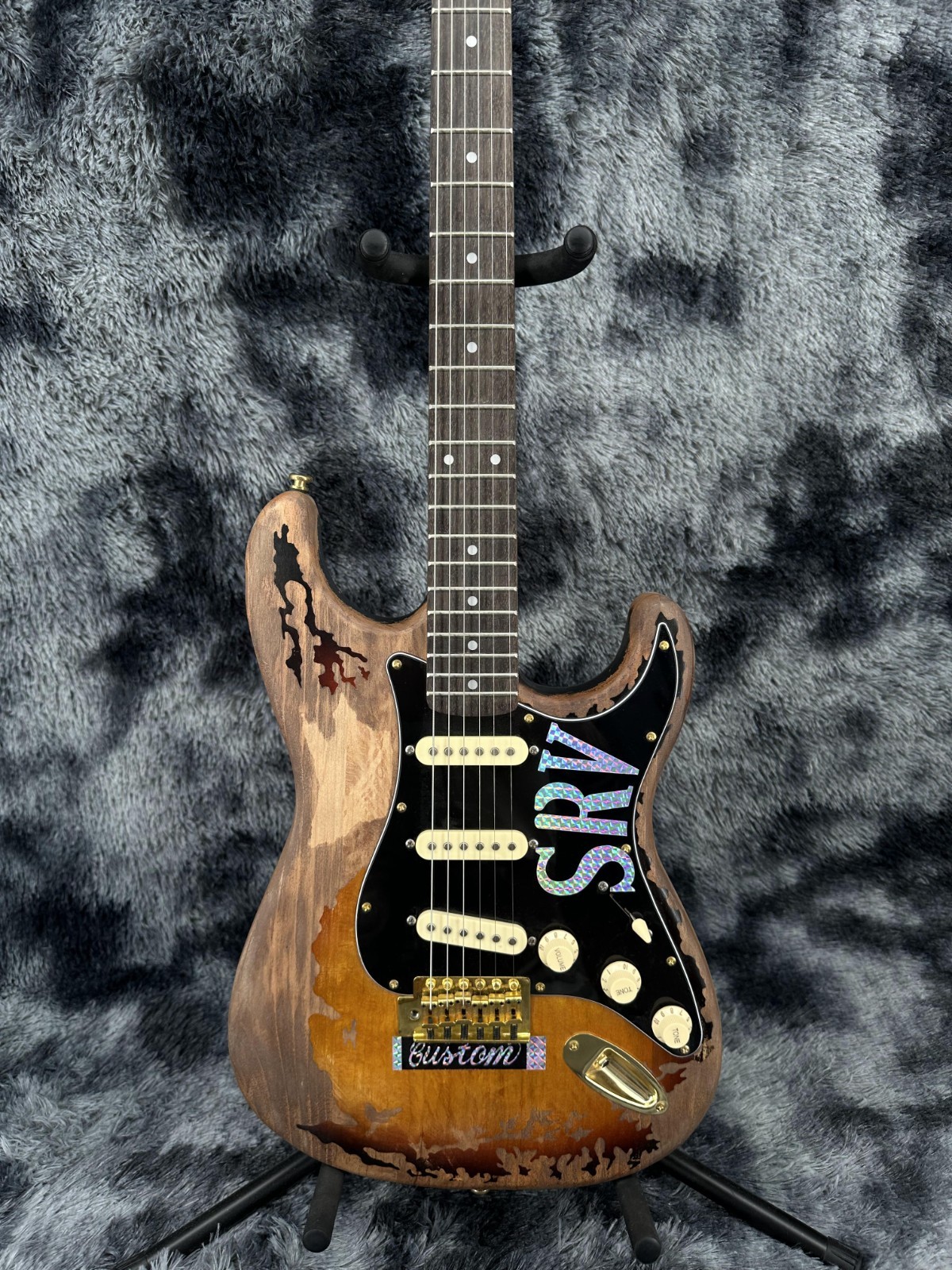 SRV Style ST Electric Guitar Relic Sunburst Wood Grain SSS Pickup Gold Hardware