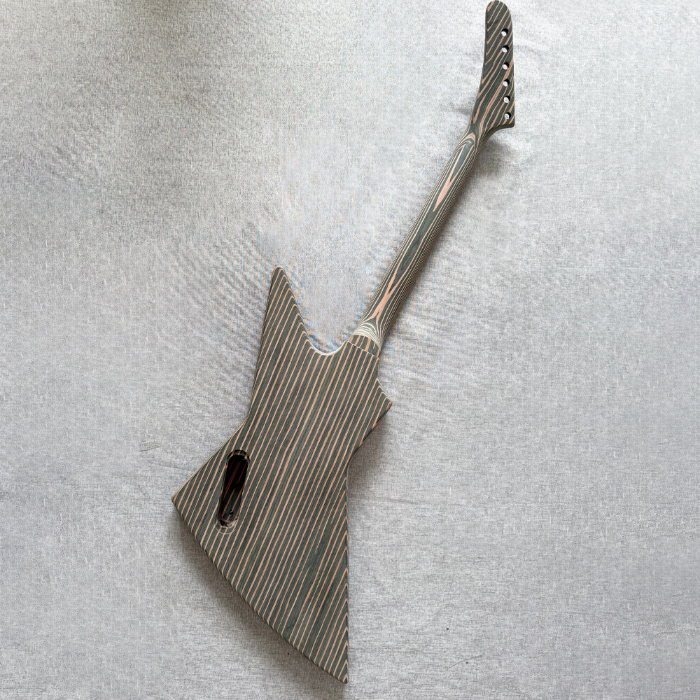 DIY 6 String Explorer style Electric Guitar Kit Zebrawood Body BK part set neck