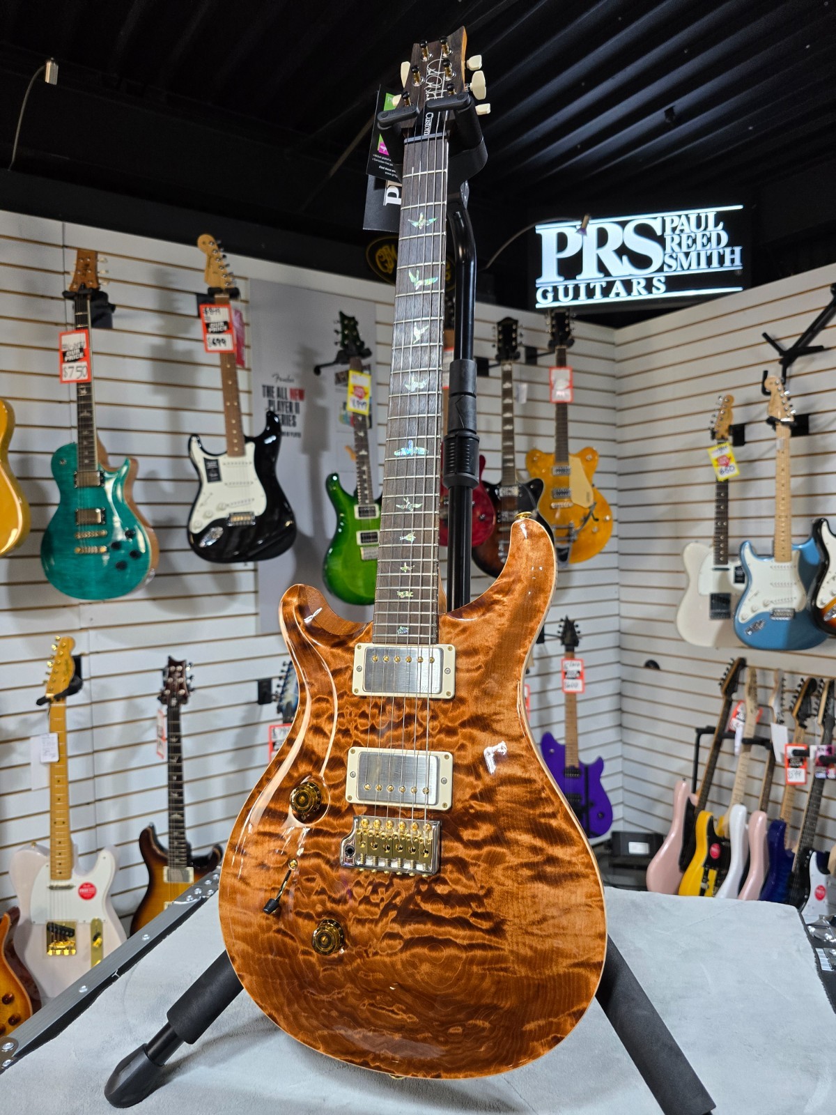 PRS Wood library, 10-Top, Custom 24 Left Handed- Copperhead w/OHSC & PLEK*D #597