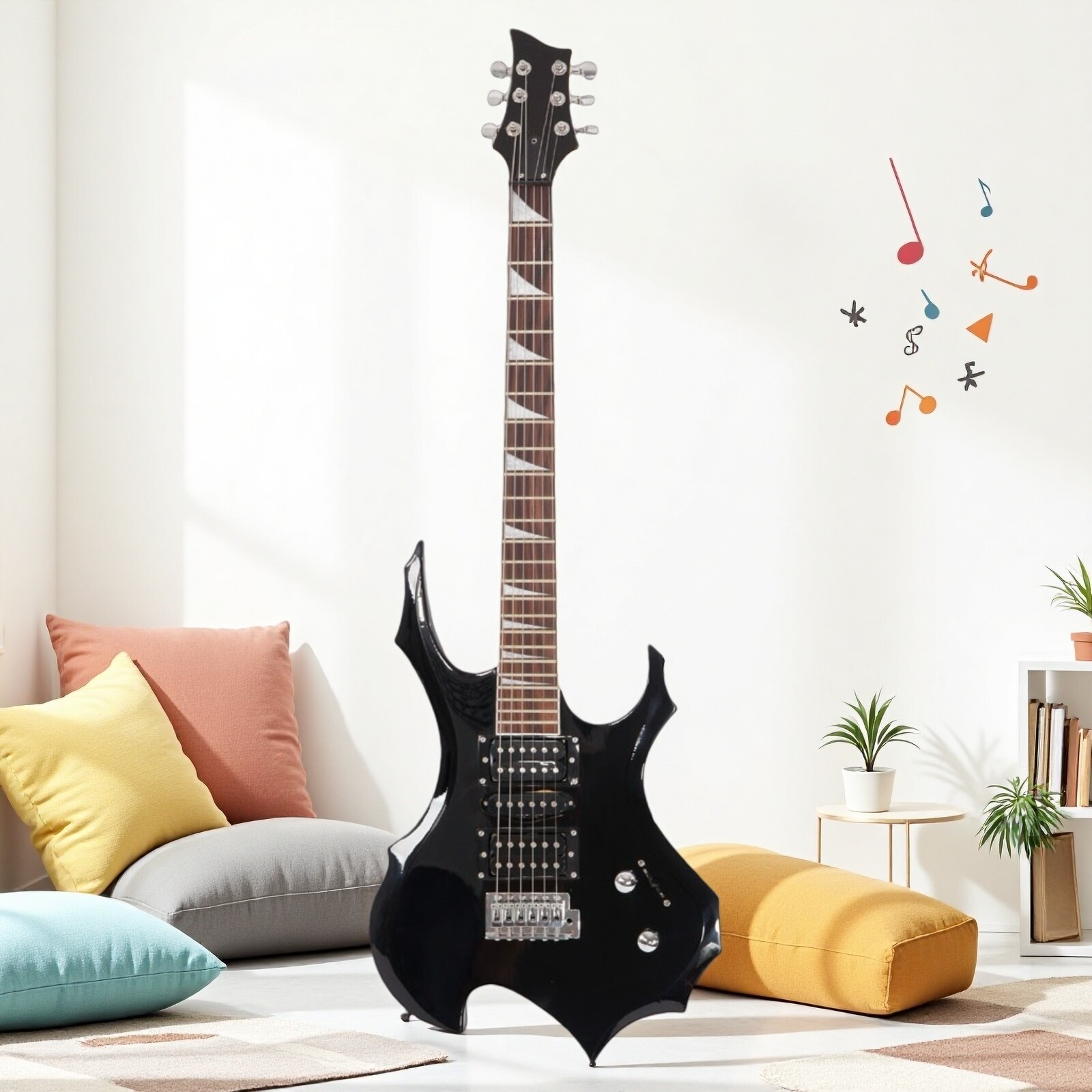 Modern Black Single Tremolo H-S-H Pickups Electric Guitar Set With Amplifier