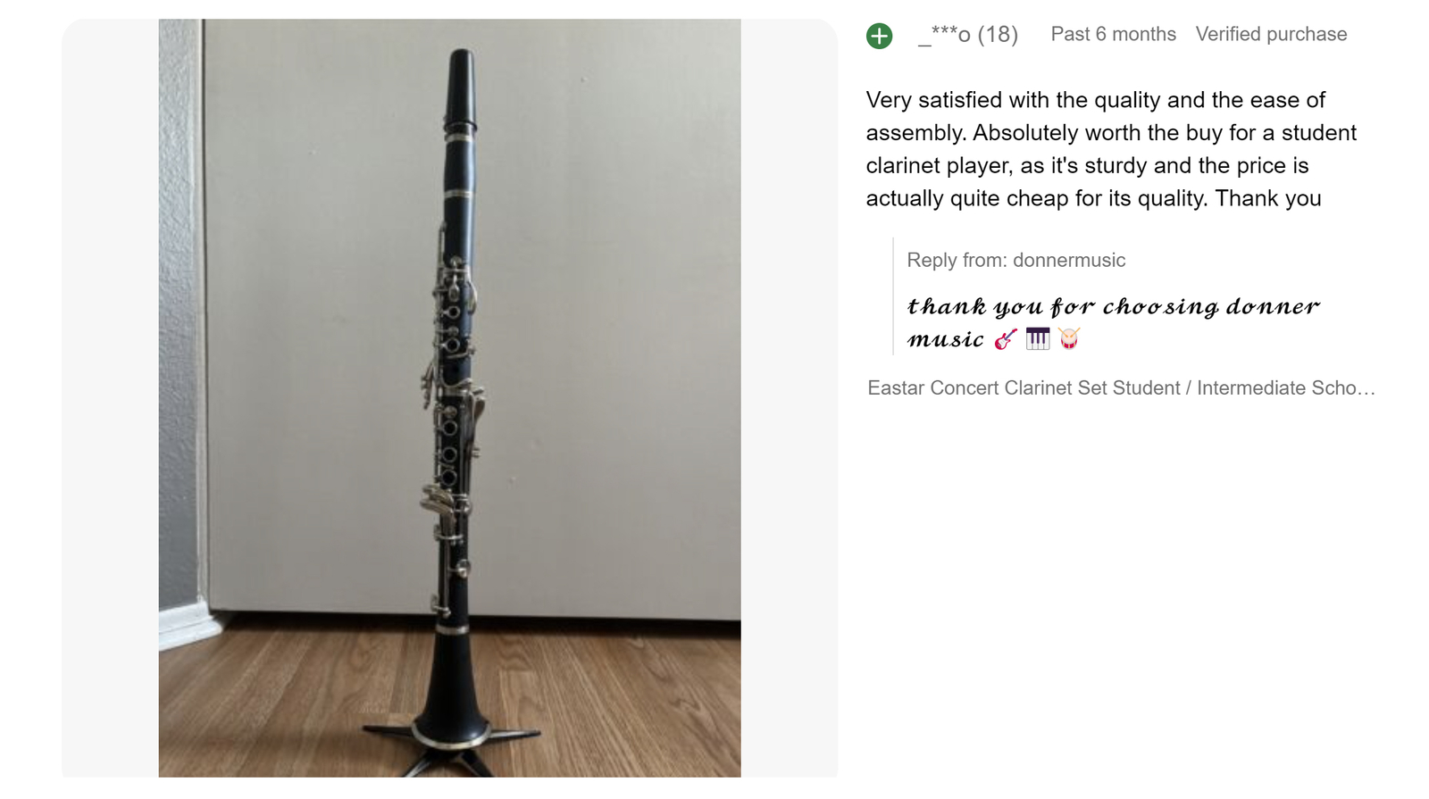 Eastar ECL-300 Student Bb Clarinet Ebonite Instrument 2 Barrels Hard Case Kit