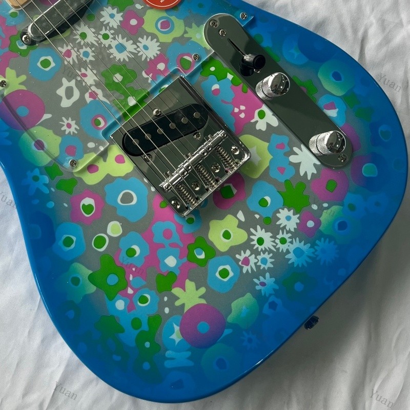 Blue Flower Electric Guitar Maple Fretboard Clear Acrylic Pickguard SS Pickups