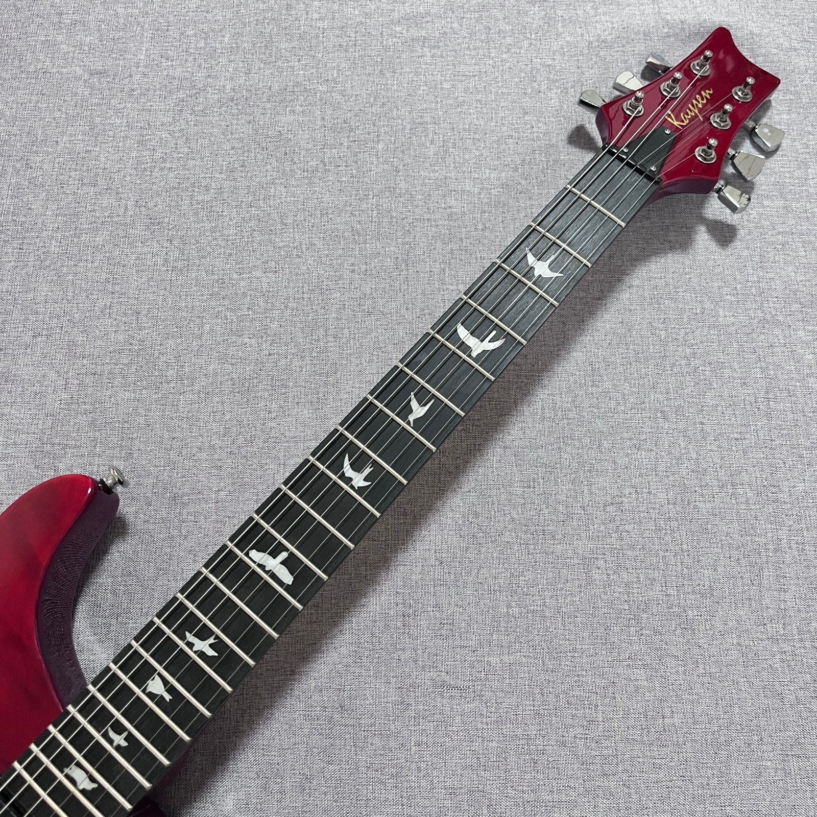PRS Style Electric Guitar Quilted Maple Top Transparent Red Bird Inlay
