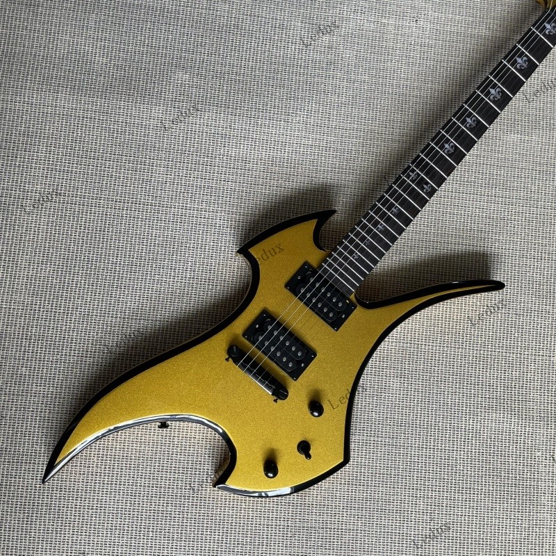 Solid Electric Guitar Stainless Fret Metallic Gold with Black Burst H-H Pickups