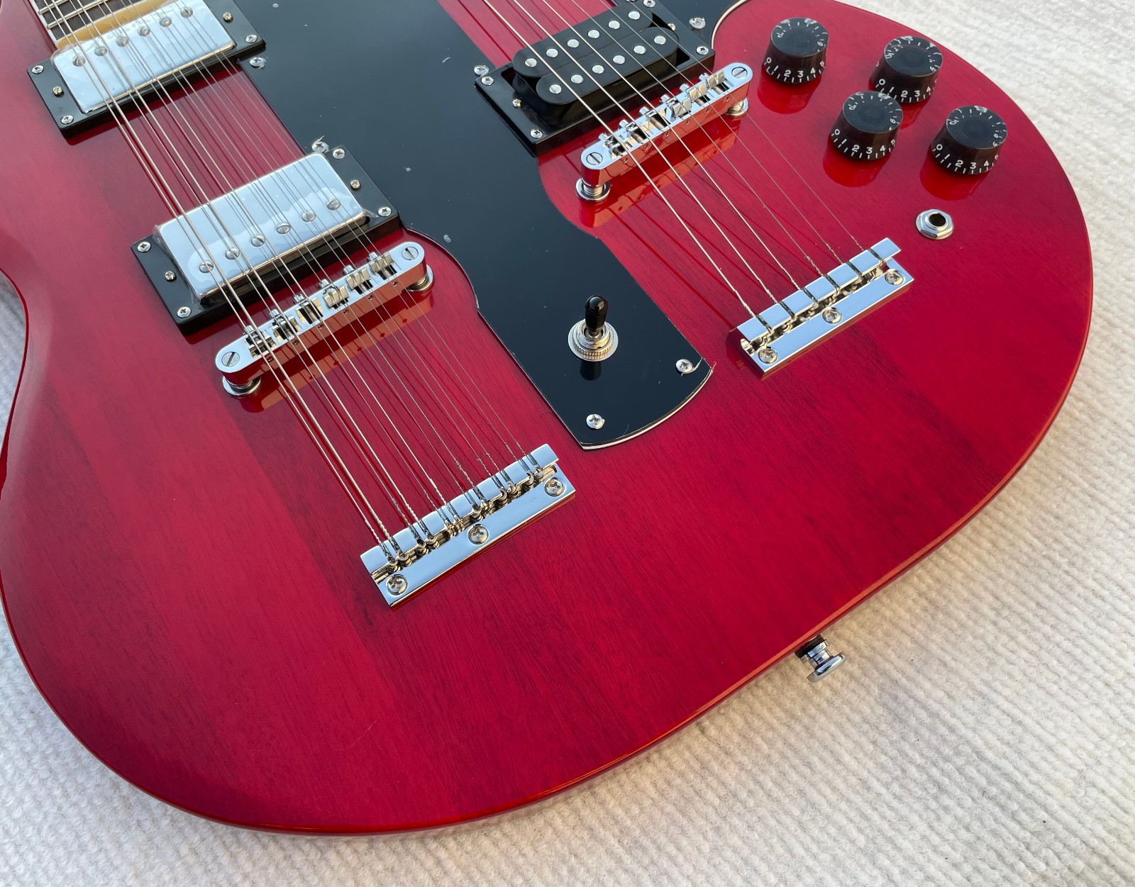 Double Neck 6 + 12 String Electric Guitar Bone Nut Glossy Finished Solid Body