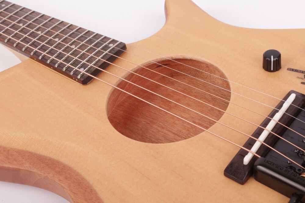 Headless electric acoustic guitar silent travel portable built in effect