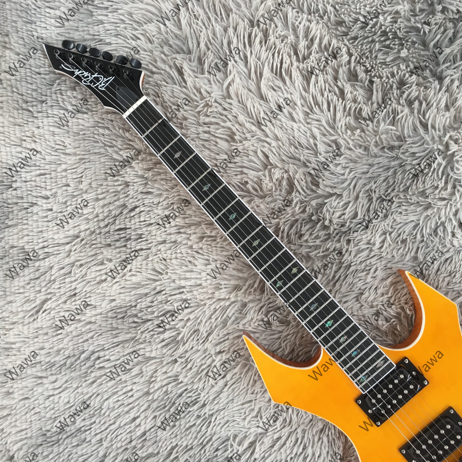 Amber Flamed Maple Finish Electric Guitar Abalone Inlay Dual Humbuckers