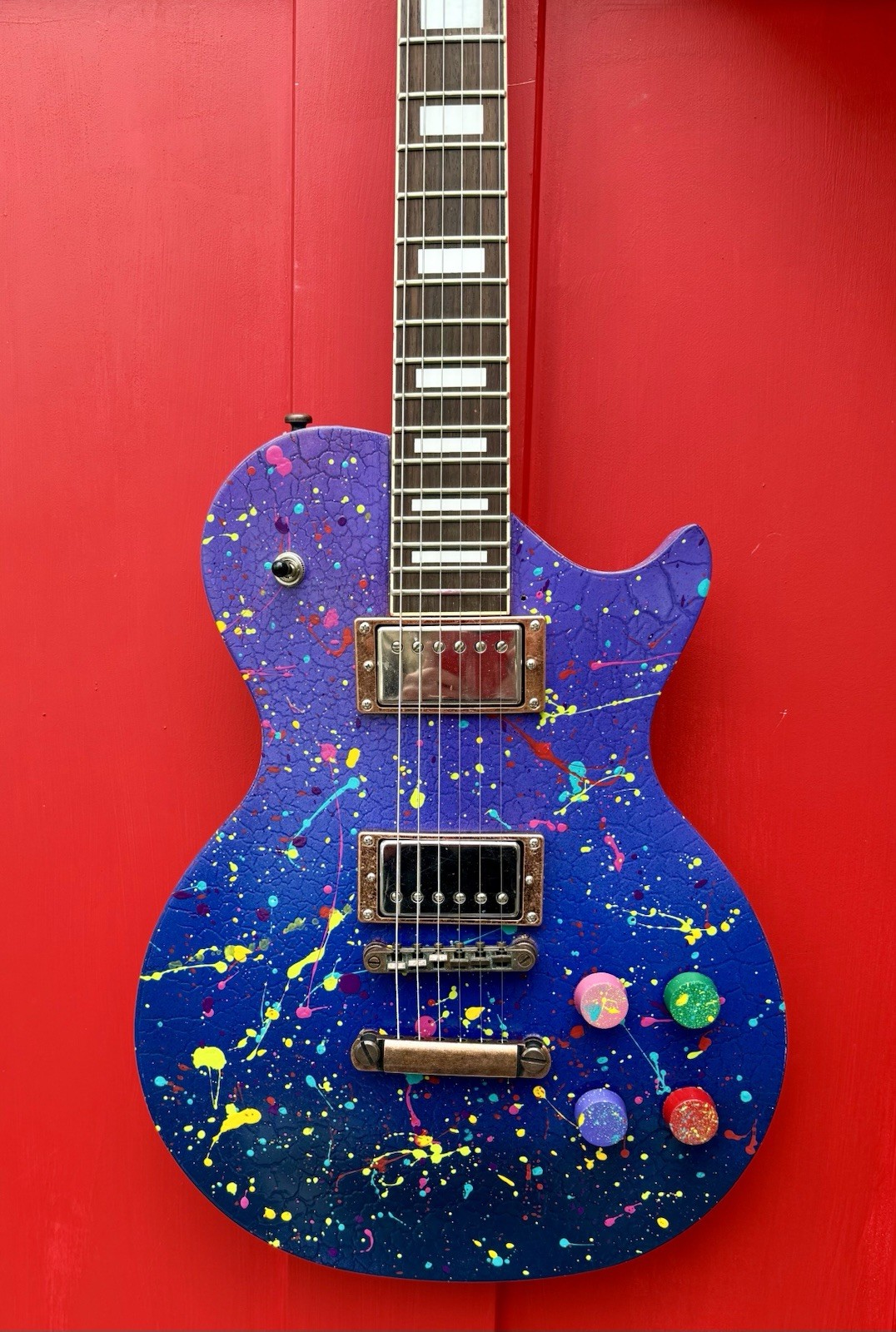 Custom Hand-painted LP Style Guitar – Blue/Purple Splatter Finish
