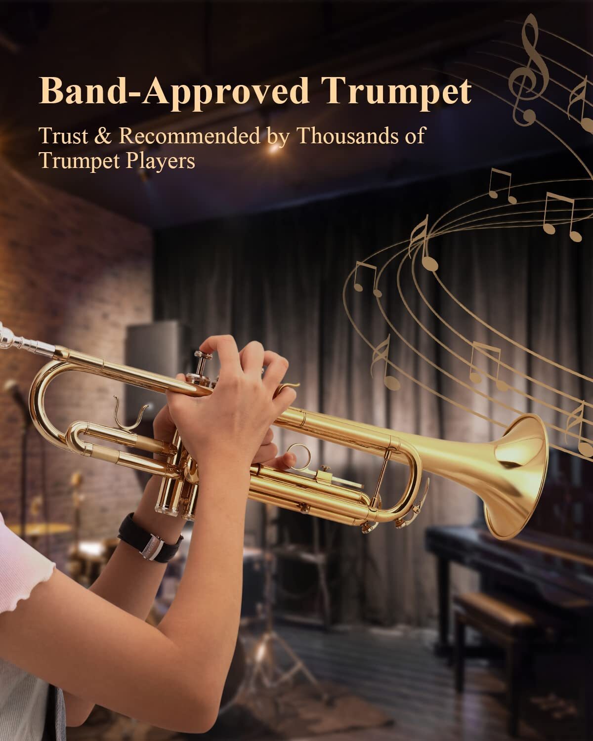 Eastar ETR-380 Bb Standard Trumpet Set for Beginners Kids Student Gold Case