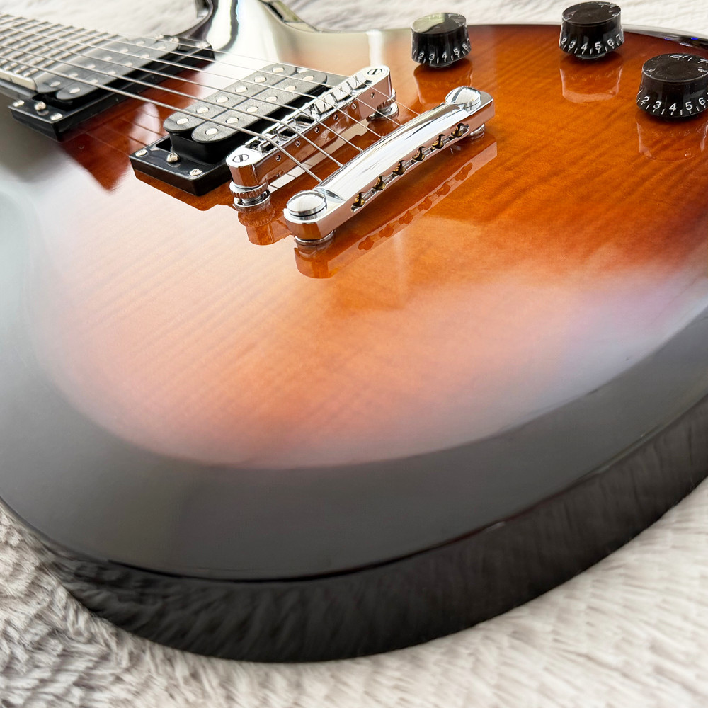 Vintage Sunburst Flame Maple Top Single Cutaway Electric Guitar HH Pickups Chrom